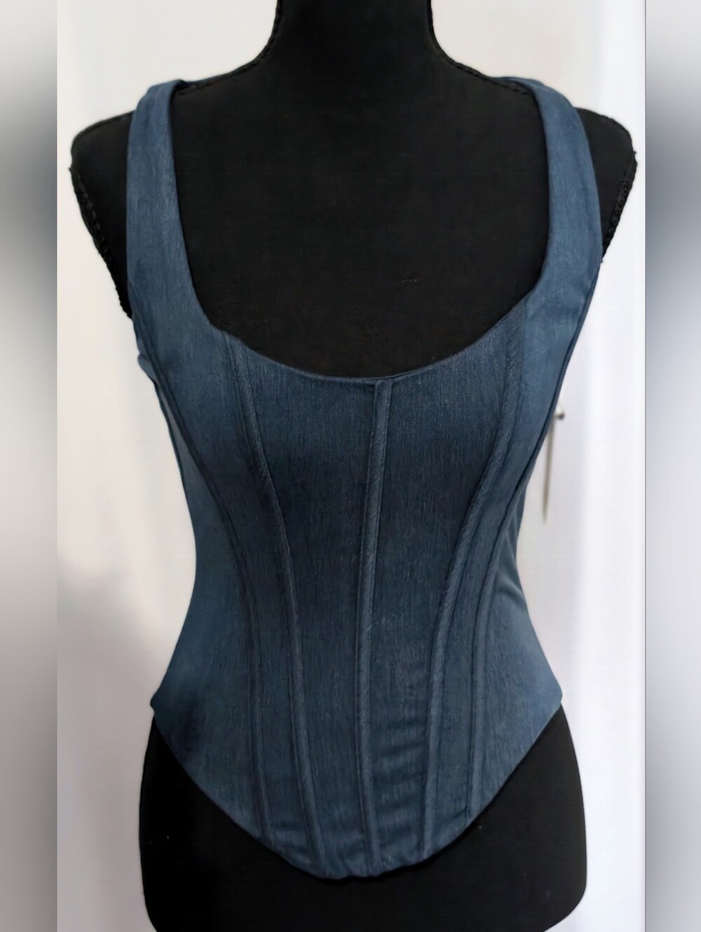 NWT JLUXLABEL Sierra Medium Wash Denim Corset Top XS